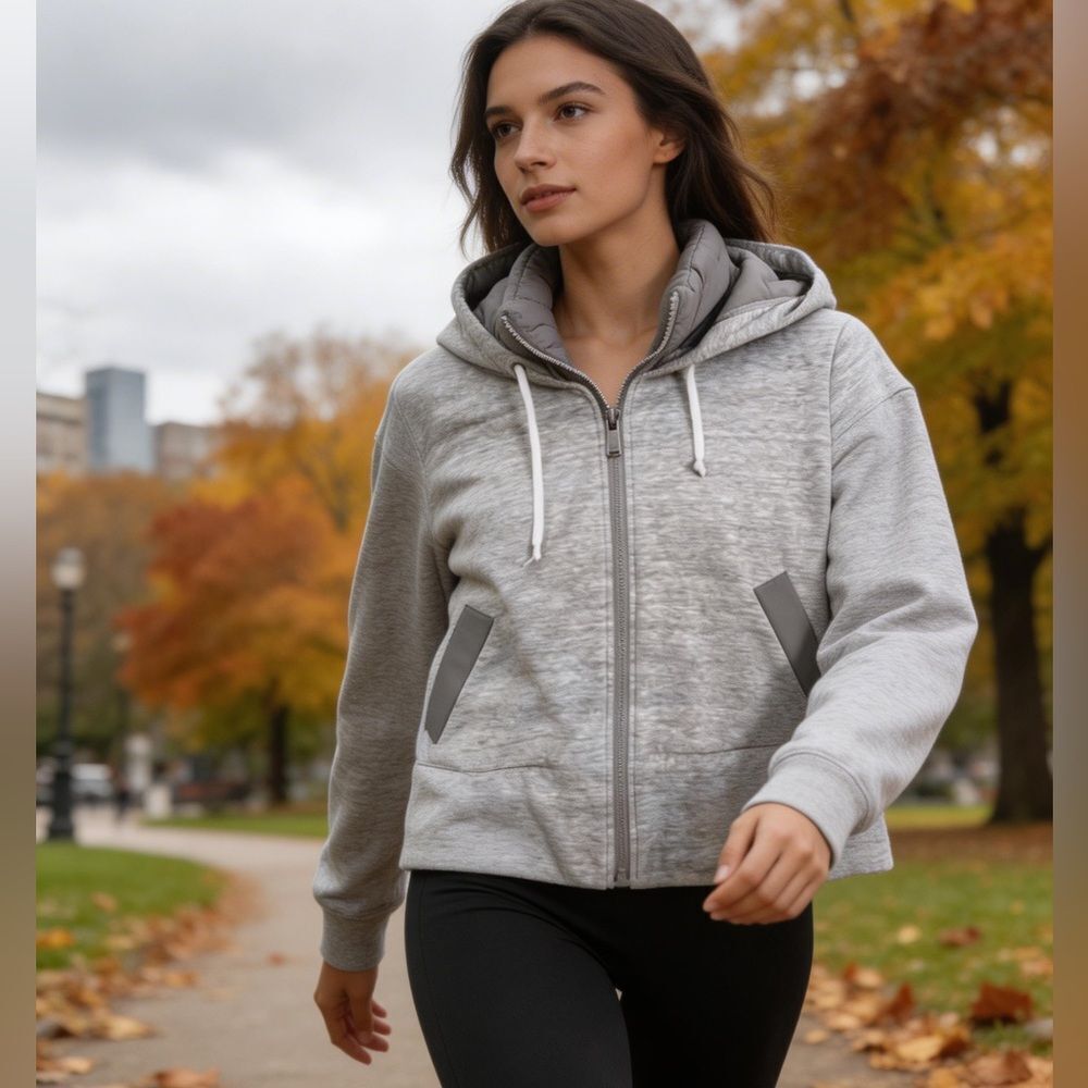 ATHLETA WOMENS HOODED JACKET GRAY SIZE XL